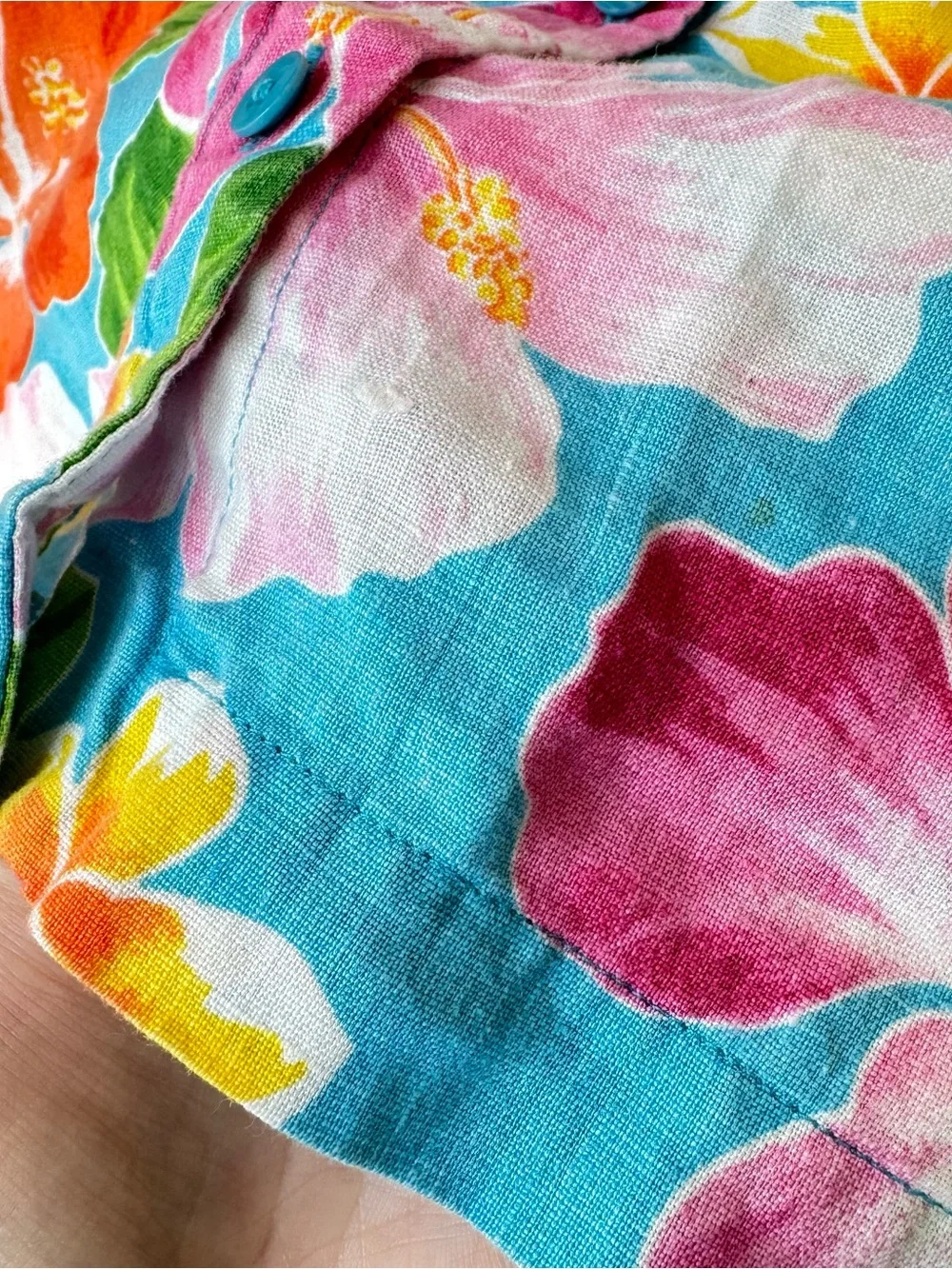 Jones New York Sleeveless Linen Button Up Boxy Top Size 12 Resort Tiki Hawaiian